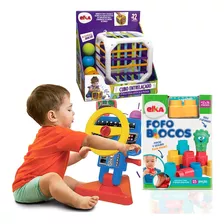 Kit Brinquedo Educativo Para Bebe Volante Cubo Fofo Blocos