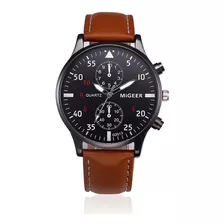 Reloj Hombre Cuarzo Casual Pulso Cuero Migeer Marron