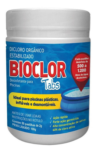 Cloro Piscina Inflável Plástica 50 Pastilhas 2g Bioclor Tabs