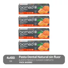 Pack 4 Pastas Dentales Sin Fluor Biomed Citrus Fresh 100g