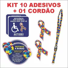 10 Adesivos Símbolo Autista Para Carro Pcd + Cordão Autismo