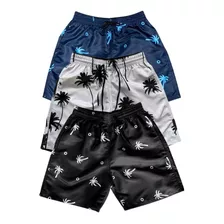 Kit 3 Shorts Tactel Moda Praia Masculino Com Bolsos Viagem