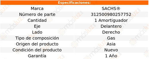 1- Amortiguador Gas Delantero Der Freelander 00/05 Sachs Foto 2