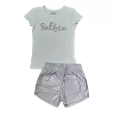 Conjunto Infantil Kukie Menina Blusa E Short Lilás Tam 8