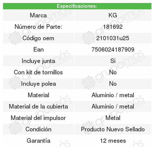 Bomba Agua Keepongreen Aluminio / Metal Qx4 3.5l 2001 2003 Foto 2