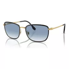 Óculos De Sol - Ray-ban - Rb3705 90003f 60 Cor Da Armação Preto Sobre Ouro Cor Da Haste Ouro Cor Da Lente Azul Desenho Quadrado