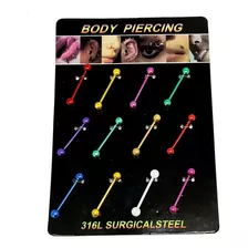 Piercing Colorido Transversal Aço Cirúrgico Kit 2 Peças