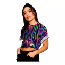 Camiseta Tshirt Feminina Blusa Zebra Neon Balada Influencer
