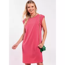 Vestido Rosa Em Poliviscose Solto Casual Feminino