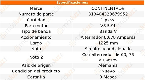 Banda 1225 Mm Acc W100 V8 5.9l 85/87 Alt 60/78 Amps Foto 4