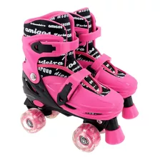 Patins Infantil Quad Roller 4 Rodas Rosa Ajustável Com Luz