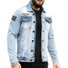 Jaqueta Jeans Masculina Destroyed Com Patches Bordados