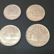 Lote 4 Moedas Cruzeiro 5, 10, 20 E 50 Centavos (1967 À 1979)