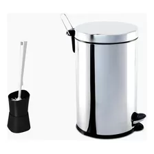 Lixeira Brinox Inox Pedal E Balde 12l + Escova Sanitária Cor Prateado