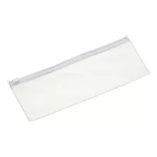 25 Estojo Plastico Zip Zap - Transparente Com Ziper Branco