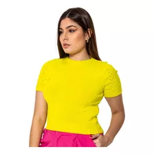 Blusa Feminina Trico Manga Curta Babado Blusinha