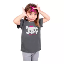 Camiseta Infantil Caveira Princesa Do Rock Cinza