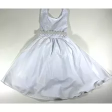 Vestido Branco Infantil Liso Com Strass Batismo Daminha Dama