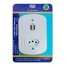 Carregador Rapido 2 Usb + Tomada 4x2 Proteção Raios E Surtos