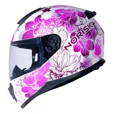 Capacete Norisk Feminino Fechado Razor Bloom Branco Rosa Tamanho Do Capacete 58