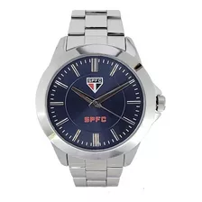 Relógio Masculino São Paulo Sport Bel Spfc-002-3 Prata Cor Do Fundo Azul