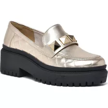 Sapato Loafer Mocassim Tratorado 23-904 Via Marte Gold