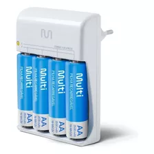 Kit Carregador De Pilhas + 4 Pilha Recarregável Aa 2500mah