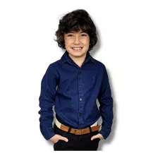 Camisa Jeans Menino Infantil Social Manga Longa Premium 