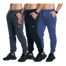 Kit 3 Calça Moletom Masculino Jogger Flanelada Com Bolso