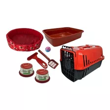 Kit Completo Para Gato Transporte Cama Bandeja Pá Comedouro 