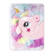 Libreta Cuaderno Peluche Unicornio De Raya Pasta Dura Kawaii