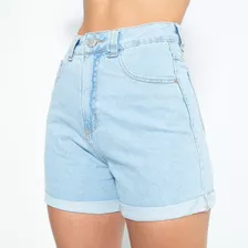 Short Jeans Mom Feminino Cintura Alta Azul Lady Rock