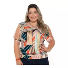 Blusa Ombros Vazados - Estampada - Soltinha, Malha Premium