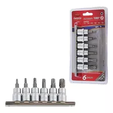 Jg Soquetes Bits Torx Curto 3/8 T15 A T55 - Corneta 6 Peças