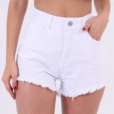 Short Jeans Feminino Hot Pant Amassado Branco Lady Rock