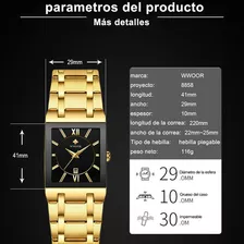 Relógios De Aço Inoxidável Wwoor Square Quartz Business Cor Do Fundo Dourado/preto