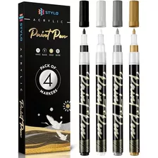 4 Count Acrylic Metallic Pens - Black, Gold, Silver And...