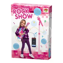 Guitarra Infantil Com Microfone Pedestal - Rock Show - Rosa
