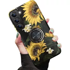 Funda Para Samsung Galaxy S22 - Negra/girasoles + Anillo