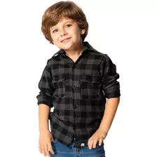 Camisa Infantil Xadrez Preta Flanela Menino Criança