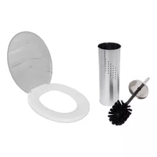 Kit Assento Marmorizado Oval + Escova Dispenser Sanitária