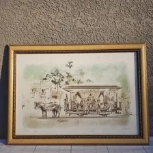 Quadro Antigo Pintura Paisagem Em Grafite Assinado C Moldura