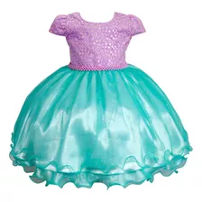 Vestido Festa Pequena Sereia Lilás Sofia Ariel Infantil Luxo