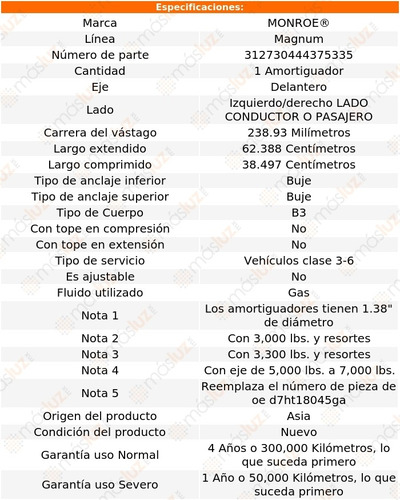 1) Amortiguador Magnum Gas Izq/der Del Ln700 80/86 Monroe Foto 3