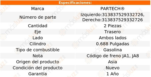 (2) Cilindros Ruedas Tra Pontiac Sunbird 1.8l 4 Cil 86 Foto 2