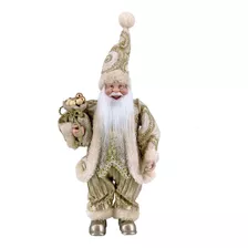 Papai Noel Decoração Natal Creme Com Dourado 30cm Premium Cor Marrom-claro