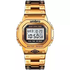 Relógio Digital Masculino Dourado Quadrado Umbro Barato + Nf