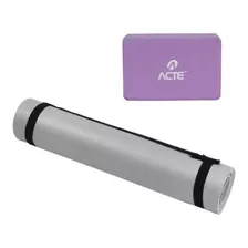 Kit Tapete Yoga Mat 170cm T10nc Cinza+bloco Roxo Acte Sports