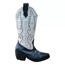 Bota Texanas Mujer Combinada Caña Alta Cuero Veggie Moda