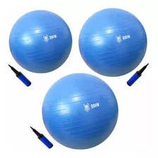 Kit Bola De Ginástica Suíça Pilates 55 65 75cm Azul Odin Fit